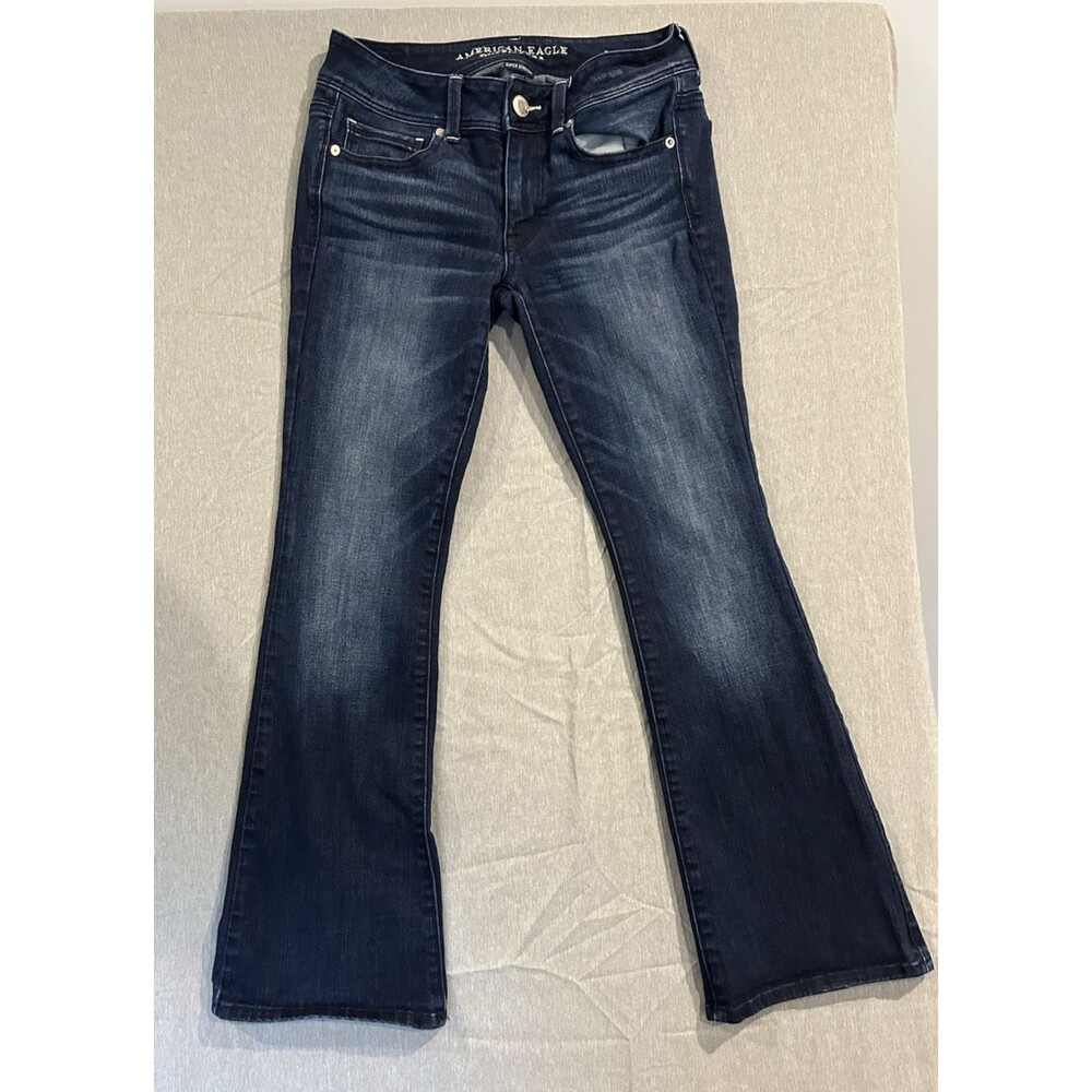 American Eagle Skinny Kick Jeans Womens 4 Short Blue Stretch Dark Wash Denim